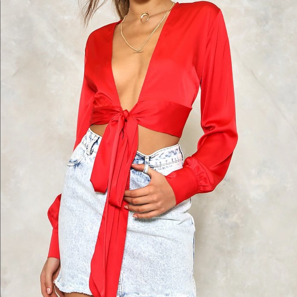 Nasty Gal Red Tied Trying Top